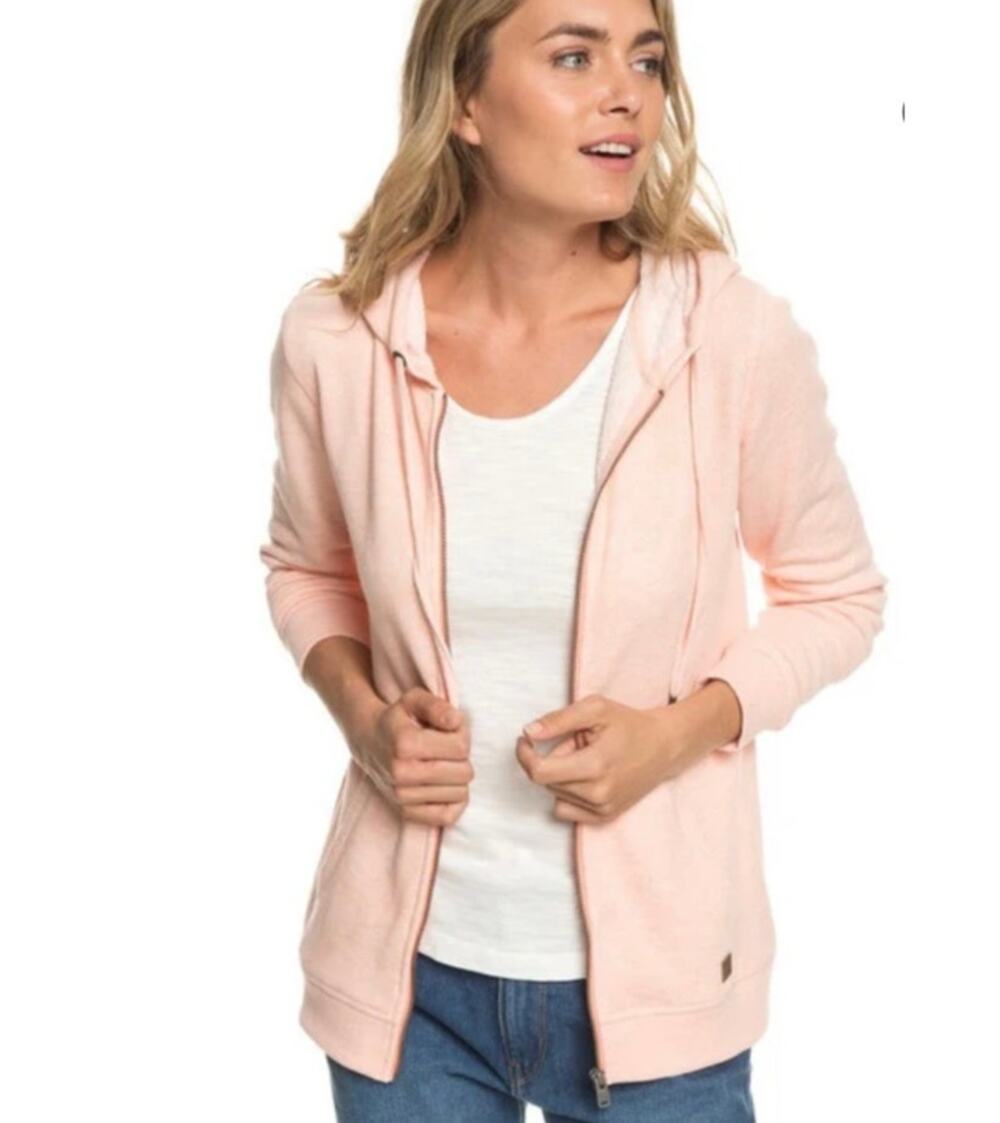 Roxy Trippin Zip Up Hoodie Women’s L French Terry Salmon Long Sleeve Full Zip